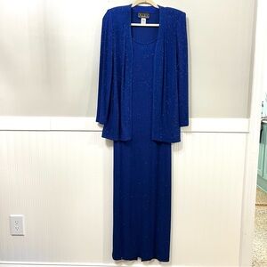 ALEX EVENING Two-Piece glitter dress and jacket Set Size 8 Blue Long Sleeveless